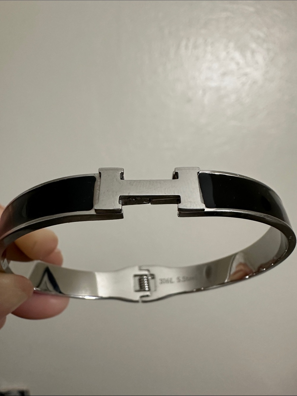 Hermès-Inspired Silver & Black H Cuff Bracelet